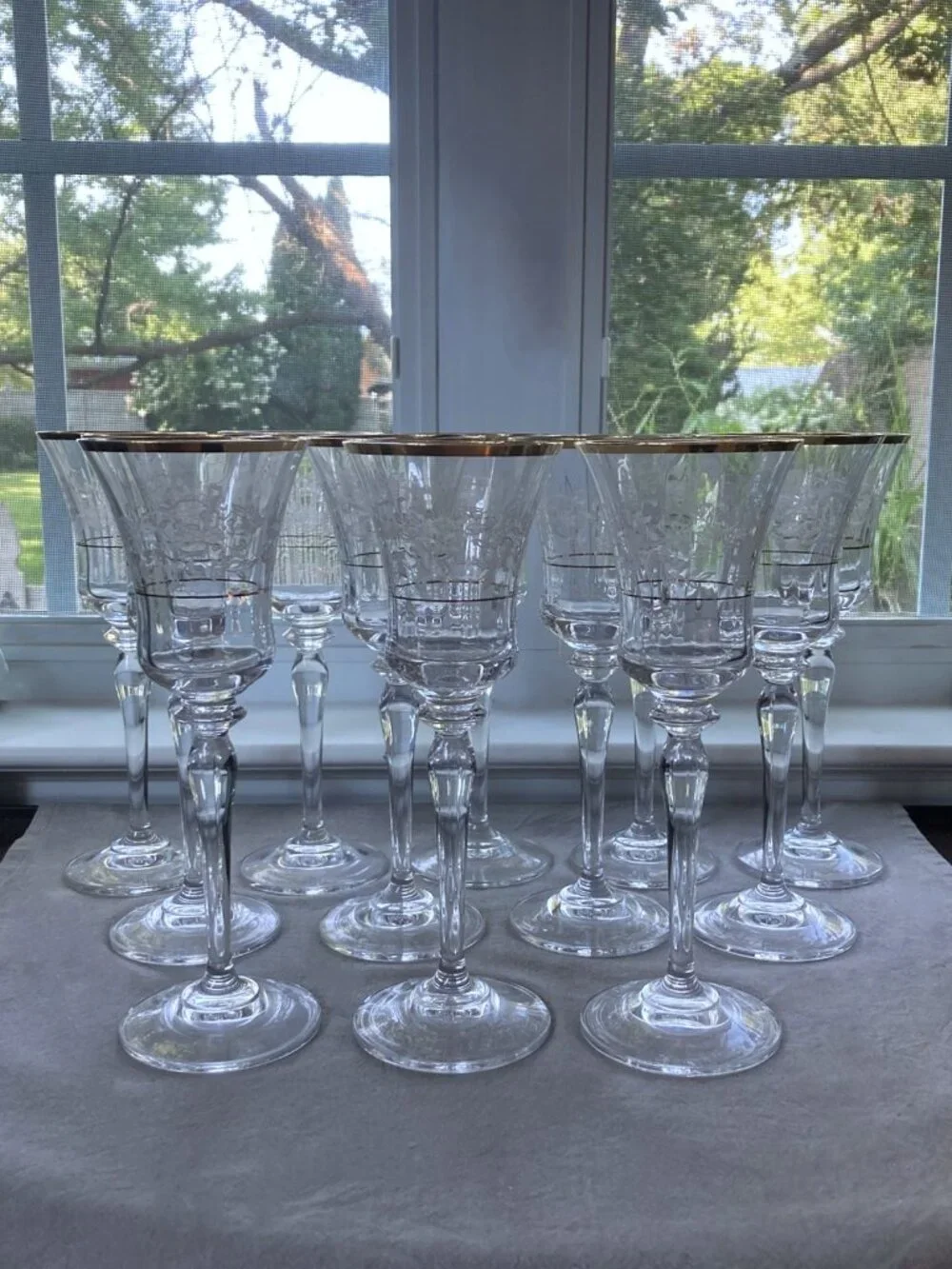 MIKASA Antique Lace Stemware, Wine Goblet, Gold Details, Etched Florals, MULTI !